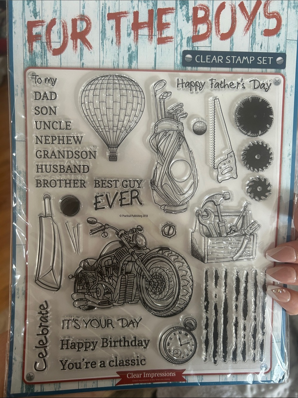 Impressions Clear Stamp Set - Red, Blue, Black Artwork "For The Boys" NWT